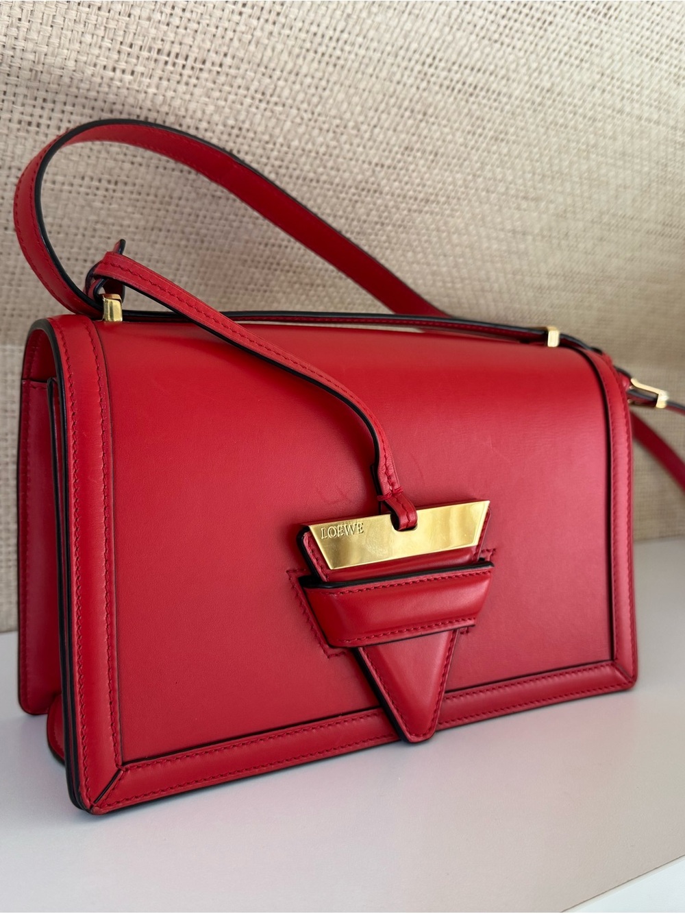 Loewe Red Leather Barcelona Shoulder Bag with Gold Hardware